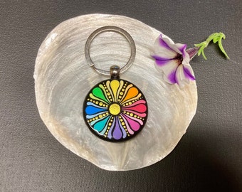 Keychain mandala, bag jewelry hand-painted, dot painting, rainbow