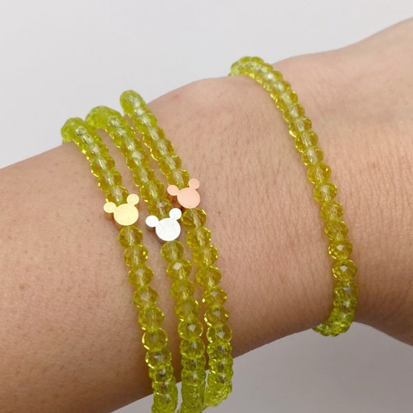 Sheer Lemon Lime Crystal Stretch Bracelet - Light Lime Green Yellow Crystal Bracelet - Disney Inspired Bracelet Jewelry
