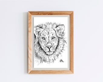 Original Ink Drawing. Lion Art. 4x6" Artwork