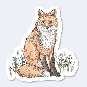 Sticker renard, Sticker découpé en vinyle mat imperméable, Illustration dessinée à la main, Art animalier, Thème de la nature, Papeterie fantaisiste, Décalcomanie en vinyle