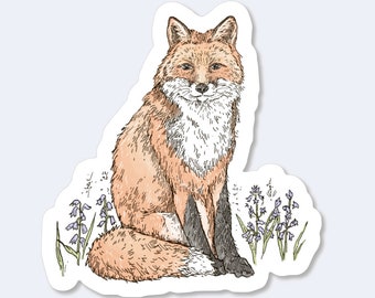 Fox Sticker, Waterproof Vinyl Matte Die-Cut Sticker, Hand Drawn Illustration, Wildlife Art, Nature Theme, Whimsical Stationary, Vinyl Decal