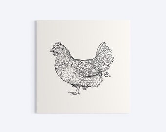 Original Ink Drawing, Chicken, 5x5”, Ink Drawing, Farm Art, Illustration, Sketch