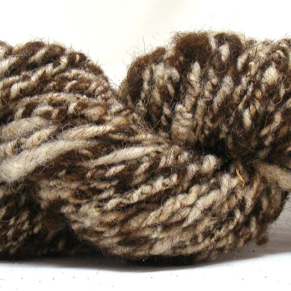 Handpun wool, core spun yarn, beige and brown yarn, barber pole yarn, natural wool yarn, raw wool skein, wool for knitting, super bulky yarn