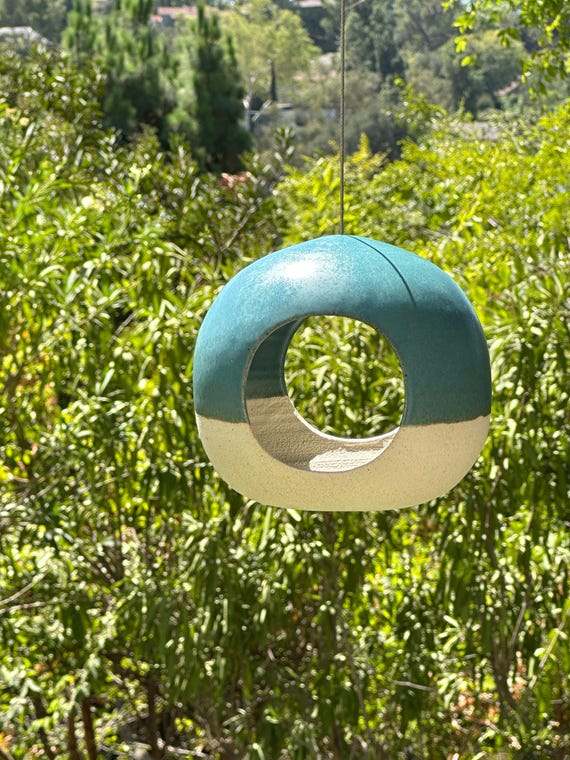 Ceramic Bird feeder- Double opening Satin Turquoise