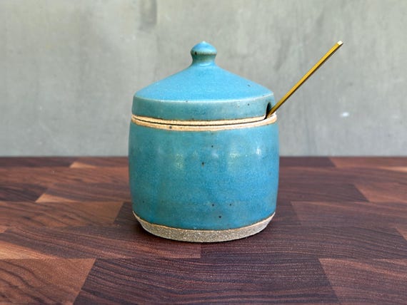 Ceramic Salt Cellar with Lid and Spoon Opening