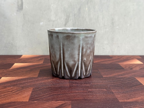 Black Porcelain Ceramic "Stealth" Cup  - Brown/ Blue