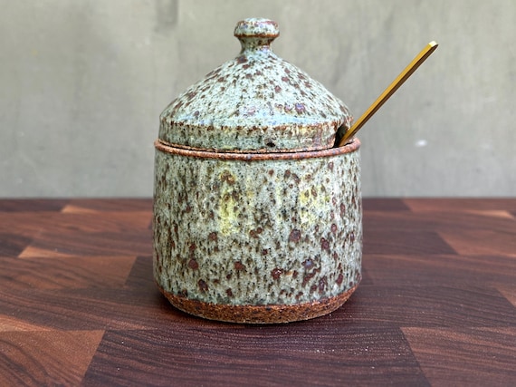 Ceramic Salt Cellar with Lid and Spoon Opening