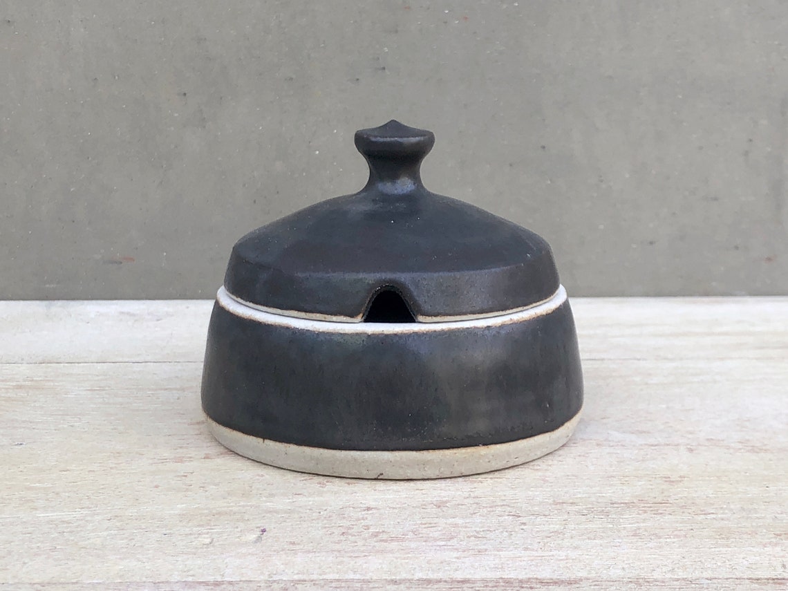 Ceramic Salt Cellar with Lid and Spoon Opening Matte Etsy