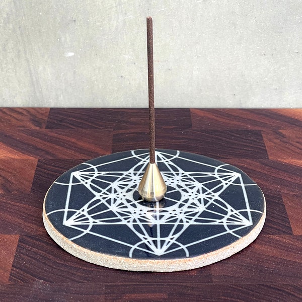 Ceramic Incense Holder - Black Metatron's Cube