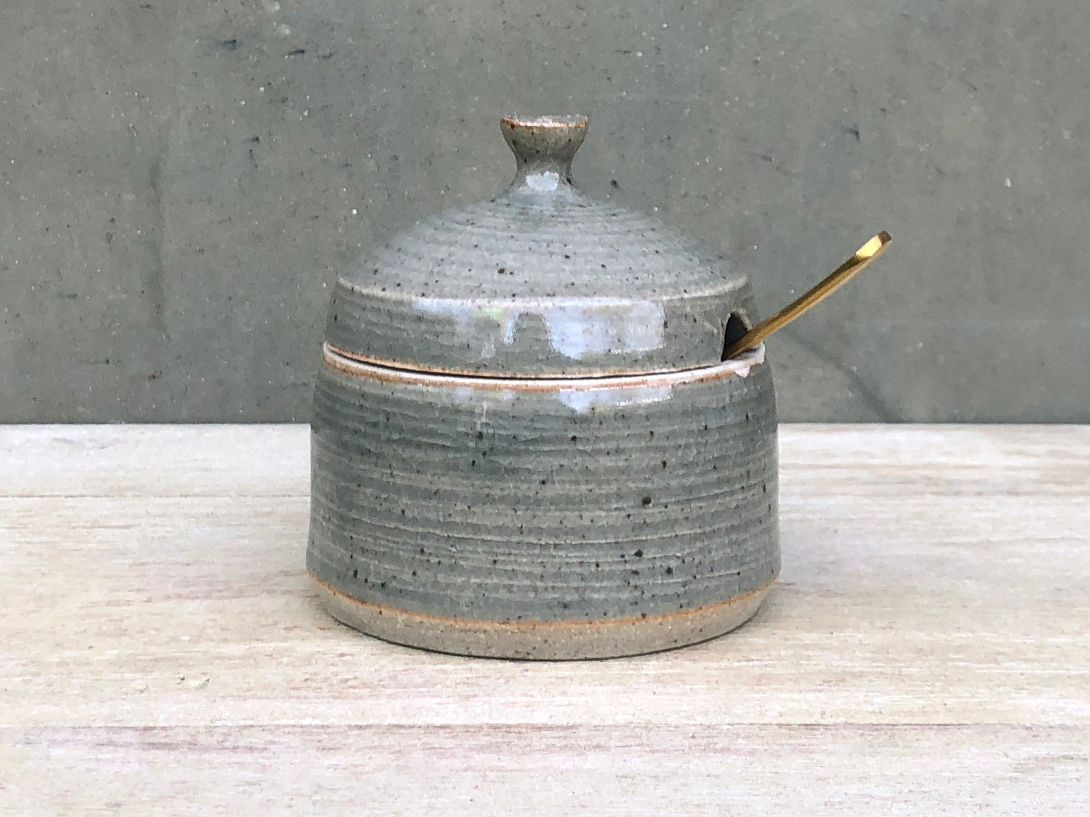 Ceramic Salt Cellar with Lid with Spoon Hole Ribbed Glossy Etsy