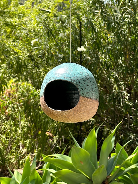 Ceramic Bird feeder- Glossy Speckled Turquoise