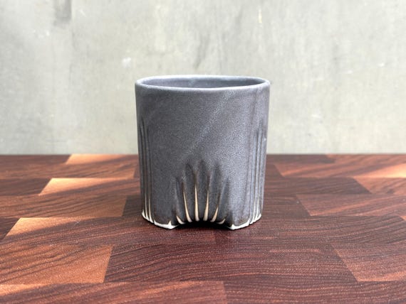 Porcelain Ceramic "Deco" Cup-  Satin Charcoal