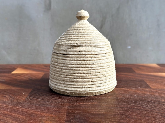 Ceramic Salt Cellar with Lid - Carved