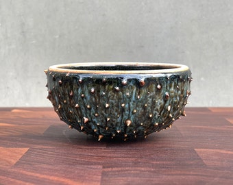 Ceramic Urchin Bowl- Glossy Blue/ Brown Exterior/ Glossy Black Interior