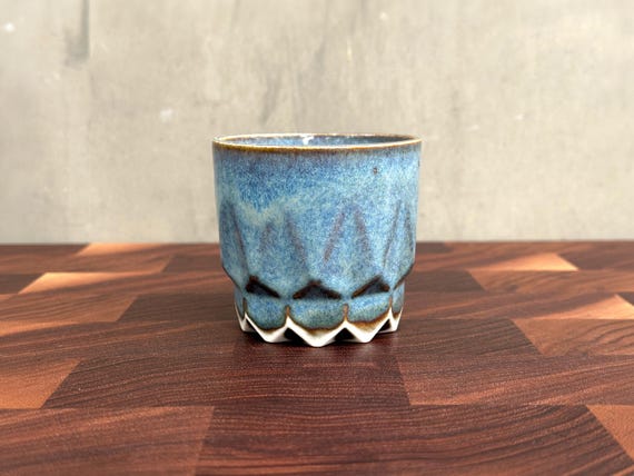 Porcelain Ceramic "Hex" Cup  - Glossy Blue Jean