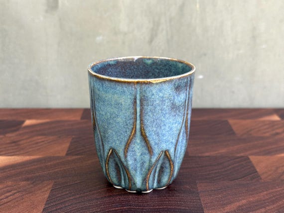 Porcelain Ceramic "Ginkgo" Cup  - Glossy Blue Jean