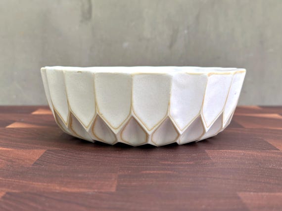 Porcelain Ceramic "Dahlia" Bowl  -  Satin White with Halo