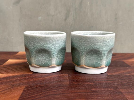 Porcelain Espresso Cup Set of 2  - Glossy Crackle Blue Celadon