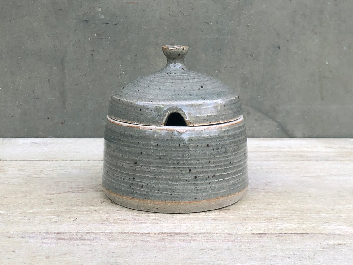 Ceramic Salt Cellar with Lid with Spoon Hole Ribbed Glossy Etsy