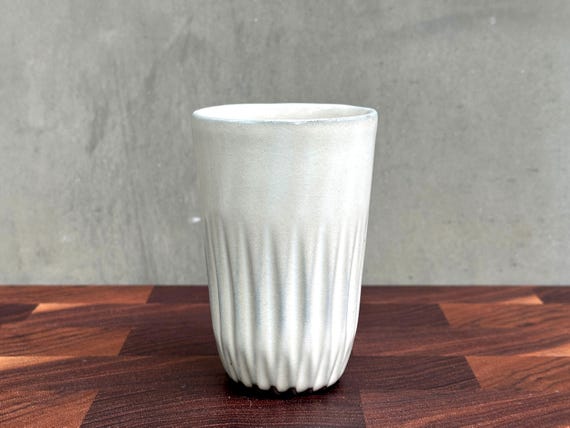 Black Porcelain "Dahlia" Tall  Cup  - Glossy Cream Coffee