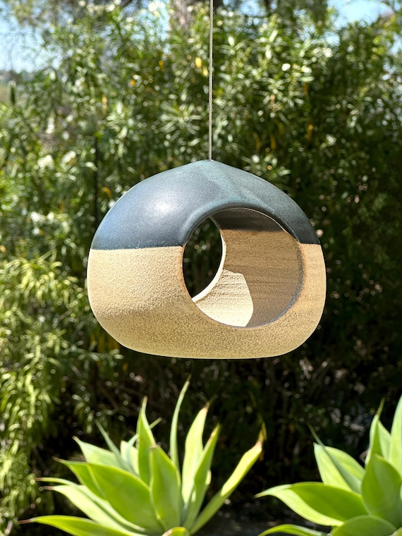 Ceramic Bird feeder- Double opening Satin Dark Denim Navy/ Gray