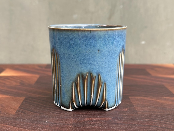 Porcelain Ceramic "Deco" Cup- Glossy Denim