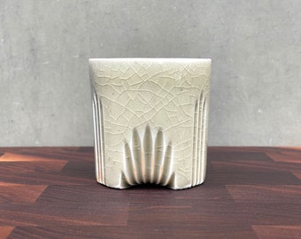 Porcelain Ceramic "Deco" Cup  -  Glossy Crackle Celadon