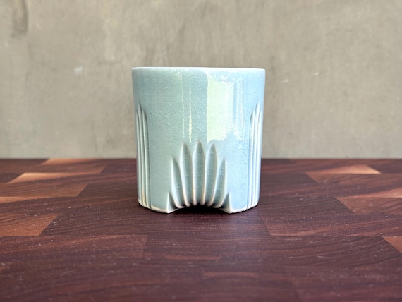 Porcelain Ceramic "Deco" Cup  -  Glossy Crackle Celadon