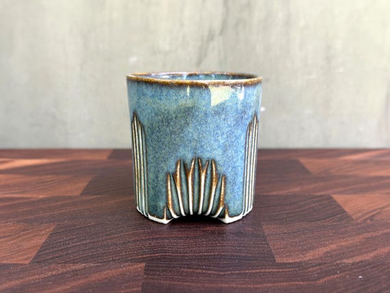 Porcelain Ceramic "Deco" Cup-  Glossy Blue Jean