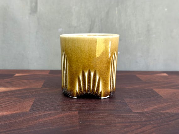 Porcelain Ceramic "Deco" Cup-  Glossy Amber