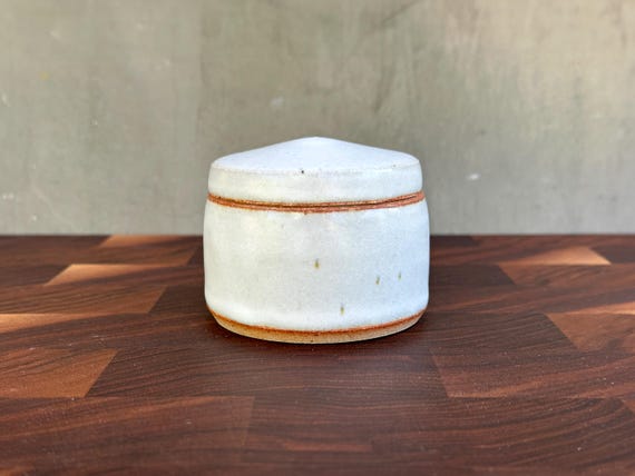Ceramic Salt Cellar with Lid - Satin Speckled "Stone"
