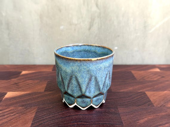 Porcelain Ceramic "Hex" Cup  - Glossy Blue Jean