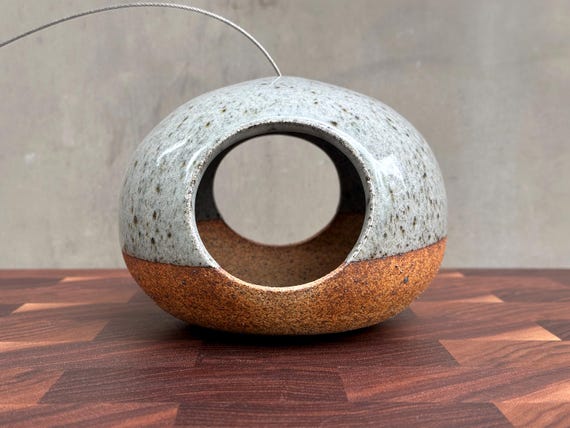 Ceramic Bird Feeder- Double opening - Speckled Glossy Gray