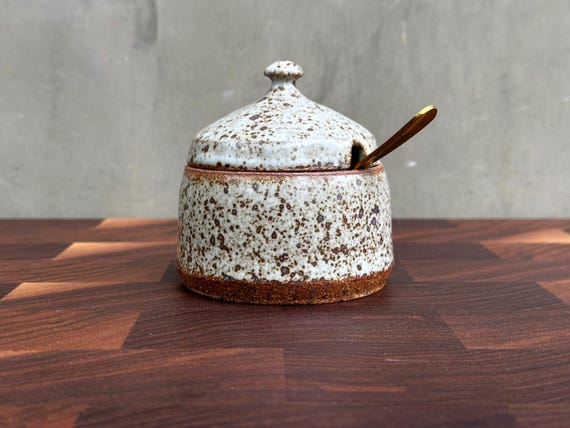 Ceramic Salt Cellar with Lid- Satin speckled Gray