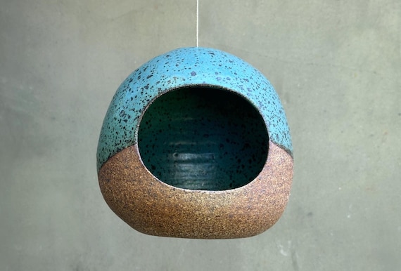 Ceramic Bird feeder- Glossy Speckled Turquoise