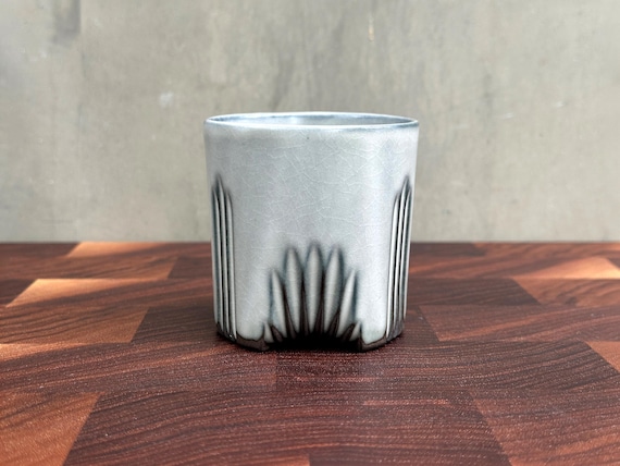 Black Porcelain Ceramic "Deco" Cup-  Cloud White