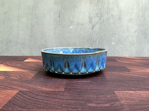 Porcelain Ceramic Little "Flame" Bowl  - Glossy Denim