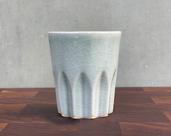 Porcelain Ceramic "Peak" Cup  -  Glossy Crackle Celadon