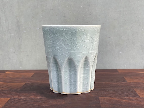 Porcelain Ceramic "Peak" Cup  -  Glossy Crackle Celadon