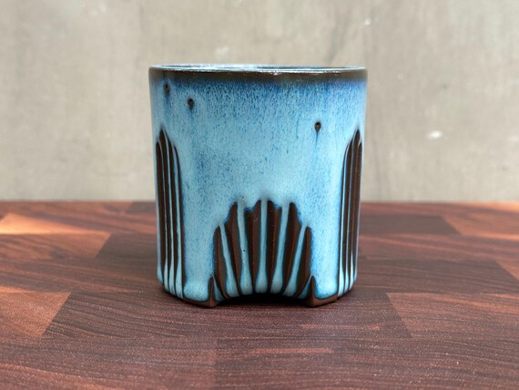 Porcelain Ceramic "Deco" Cup- Glossy Sky on dark clay