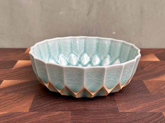 Porcelain Ceramic "Dahlia" Bowl  -  Glossy Celadon