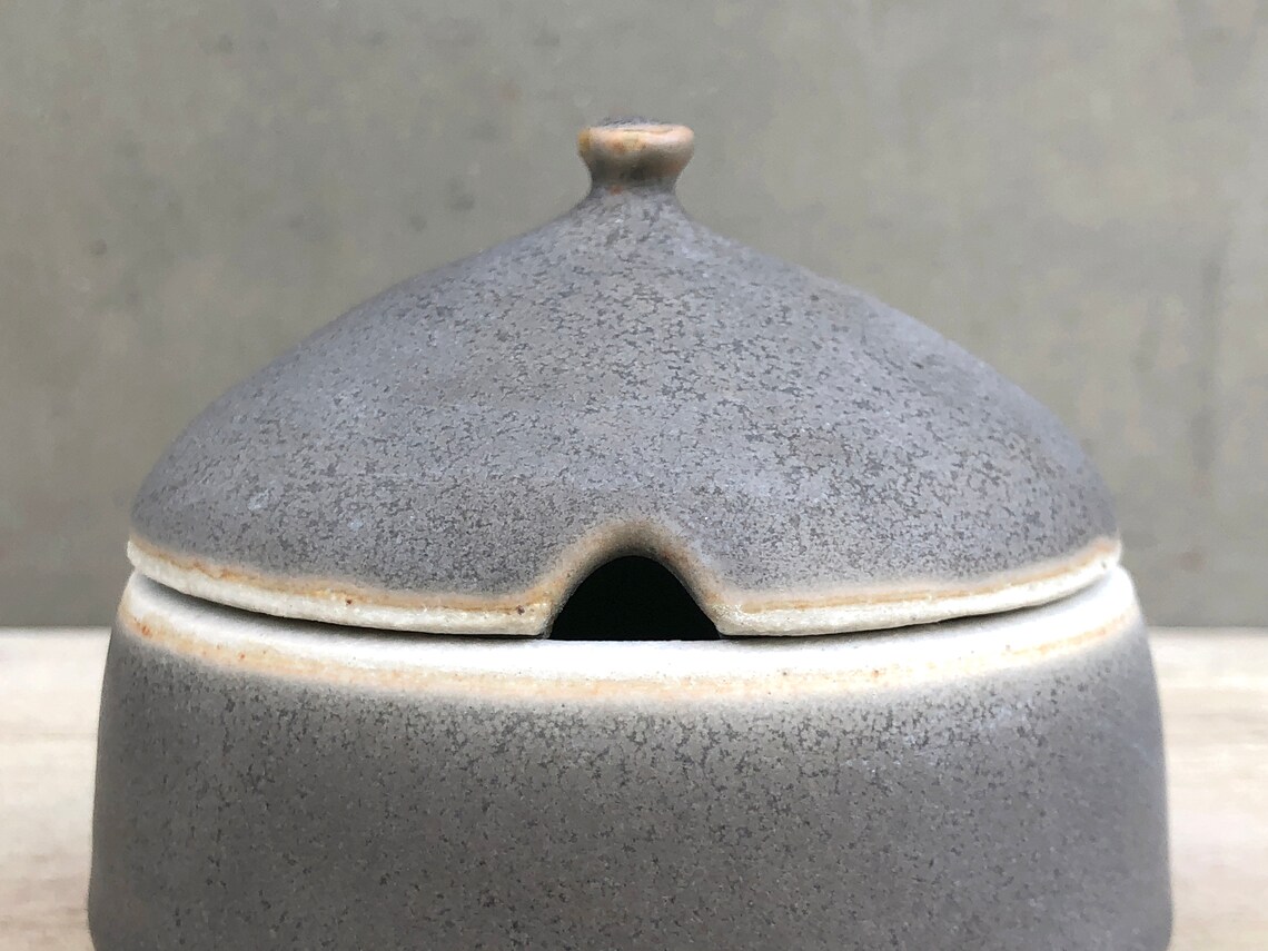Ceramic Salt Cellar with Lid and Spoon Hole Matte Grey Etsy