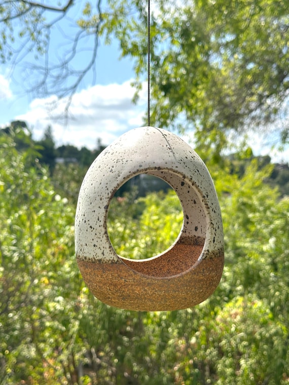 Ceramic Bird feeder- Double Opening in Matte Speckled White