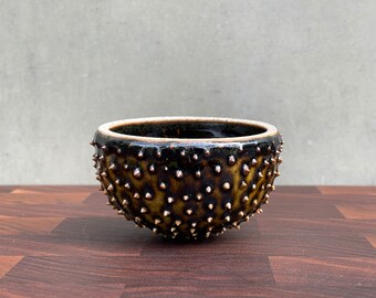 Ceramic Urchin Bowl- Glossy Black Brown