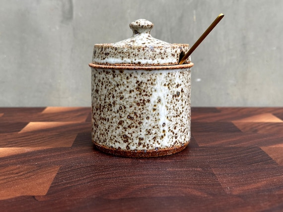Ceramic Salt Cellar with Lid- Satin speckled Gray