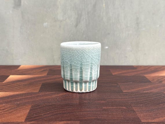 Porcelain Espresso Cup- Little Arrow - Glossy Crackle Celadon