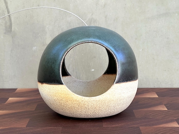 Ceramic Bird feeder- Double opening Glossy/ Satin Forest Green