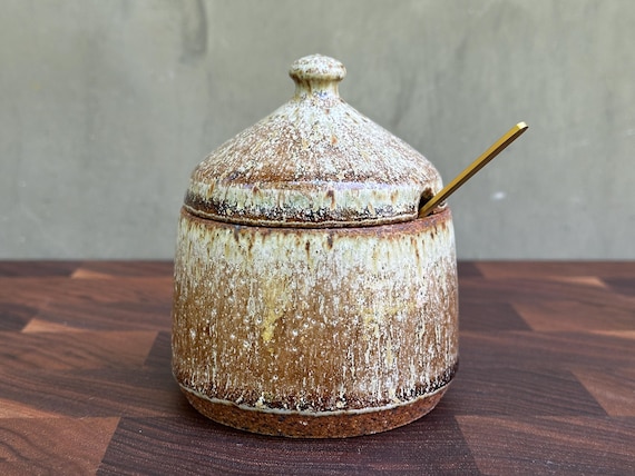 Ceramic Salt Cellar with Lid and Spoon Opening