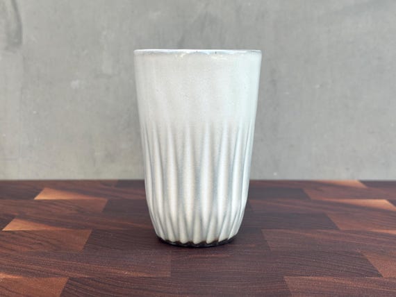 Black Porcelain "Pinwheel" Tall  Cup  - Glossy Snow