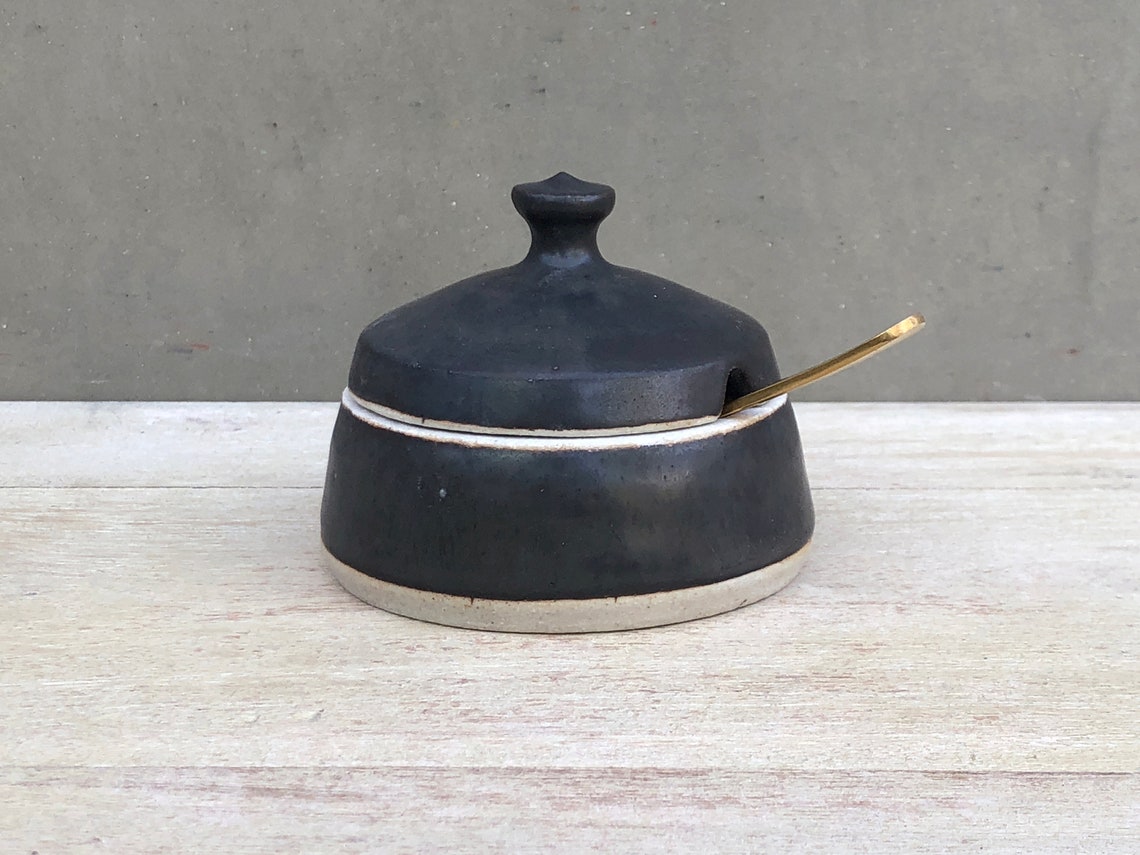 Ceramic Salt Cellar with Lid and Spoon Opening Matte Etsy